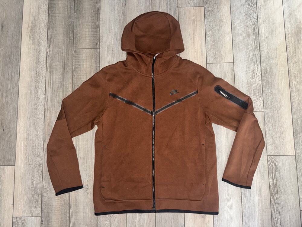 Nike Tech Fleece Full Zip Hoodie Cacao Wow Brown Black CU4489-259 Size Large